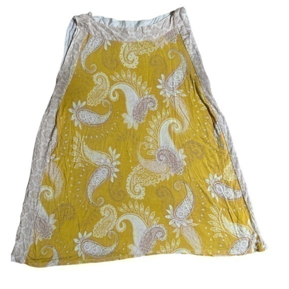 Rose + Olive flowing yellow sleeveless paisley funky print long top